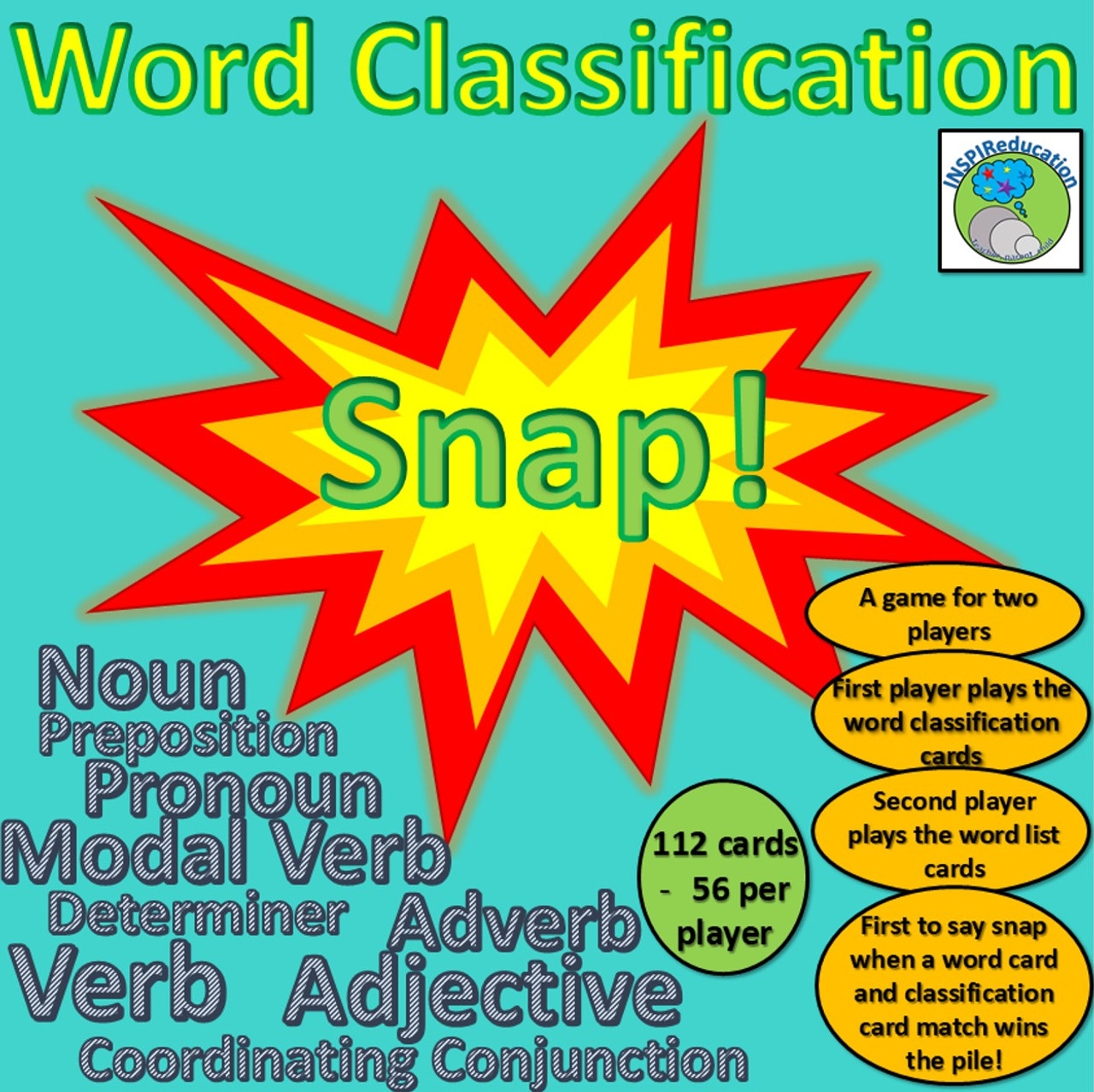 Word Classification Snap Game 9 Word Classes Included Print Cut And Play Amped Up Learning