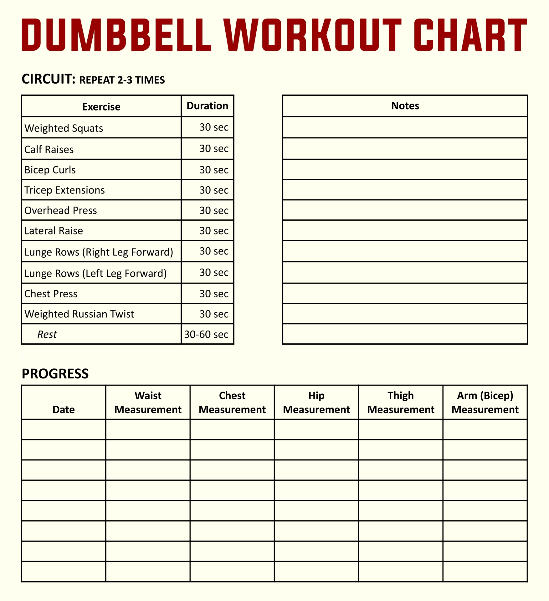 Free Excercise Printable Chart