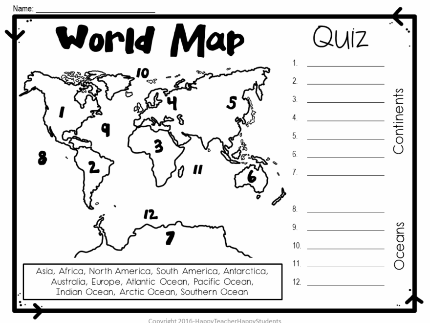 World Map World Map Quiz Test And Map Worksheet 7 Continents And 5 Oceans Made By Teachers