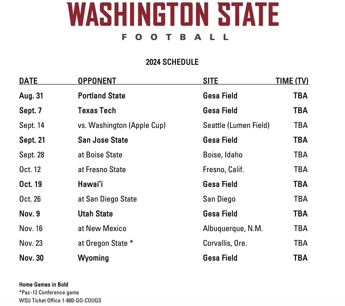 WSU Football Schedule Released Toughest Opponents Come First WSU Football Schedule Released Toughest Opponents Come First