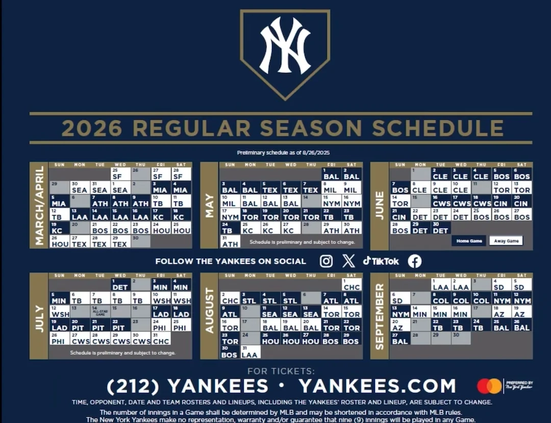Yankees 2026 Schedule R NYYankees Yankees 2026 Schedule R NYYankees