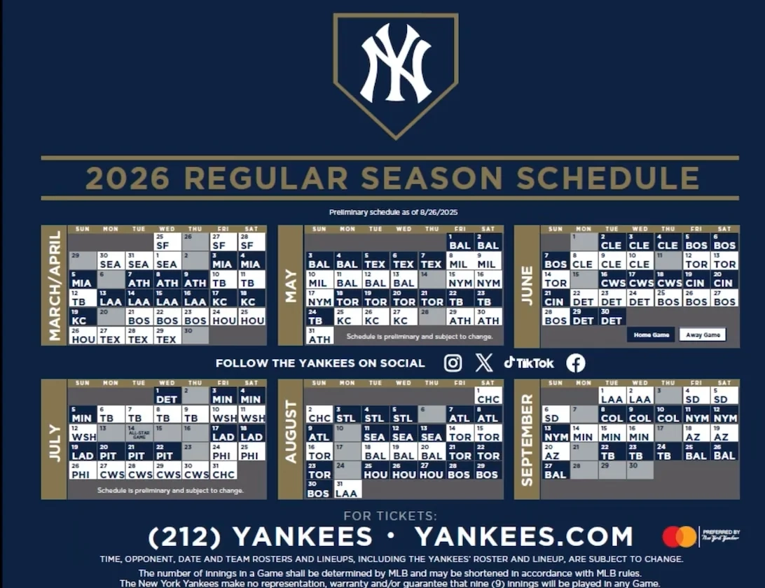 Yankees 2026 Schedule R NYYankees Yankees 2026 Schedule R NYYankees