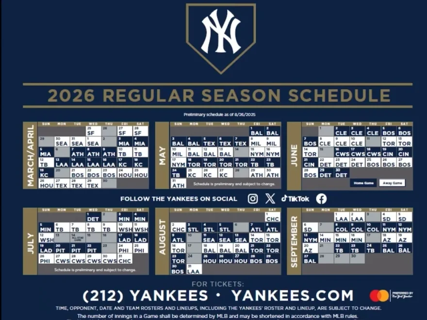 Yankees 2026 Schedule R NYYankees