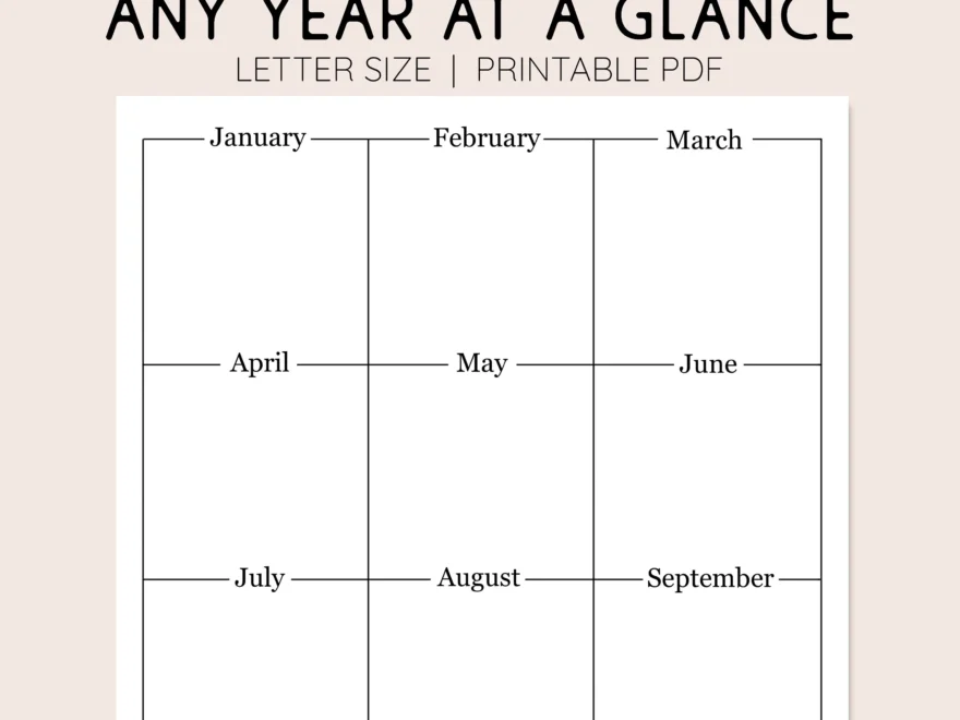 Year At A Glance Printable 8 5 X 11 Planner instant Download Etsy