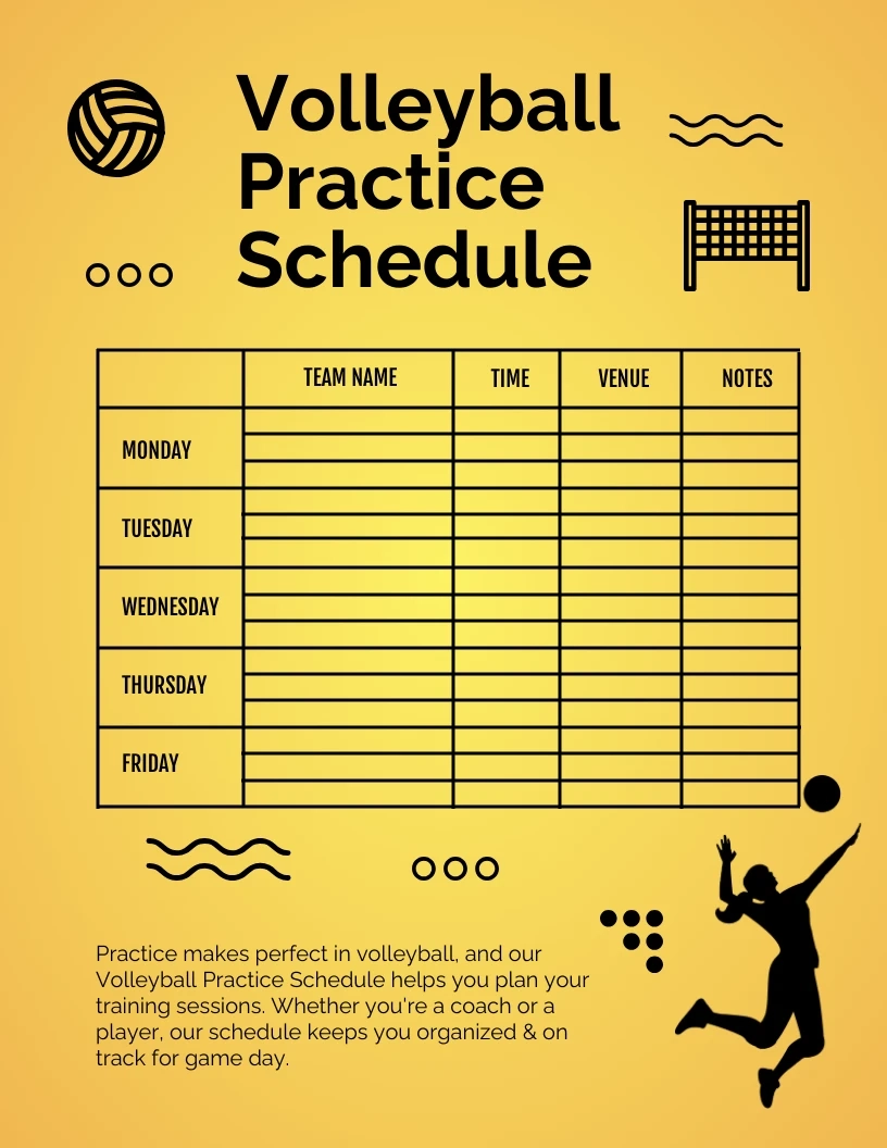 Volleyball Practice Schedule Printable Blank Calendar Volleyball Practice Schedule Printable Blank Calendar