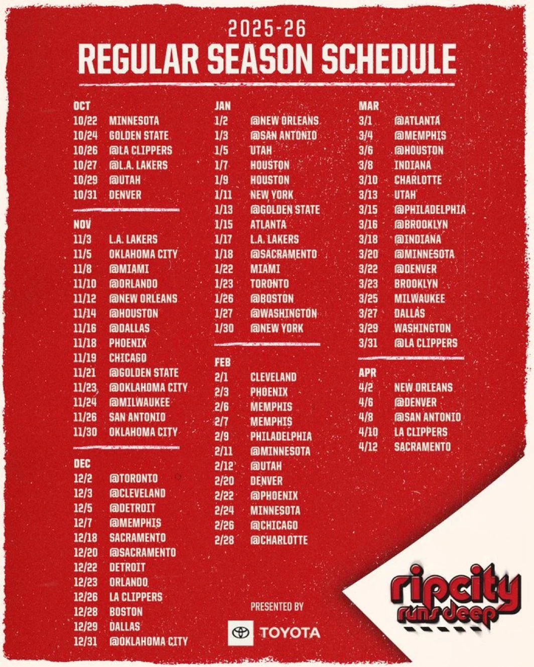 Your Portland Trail Blazer s 2025 2026 Regular Season Schedule R ripcity Your Portland Trail Blazer s 2025 2026 Regular Season Schedule R ripcity