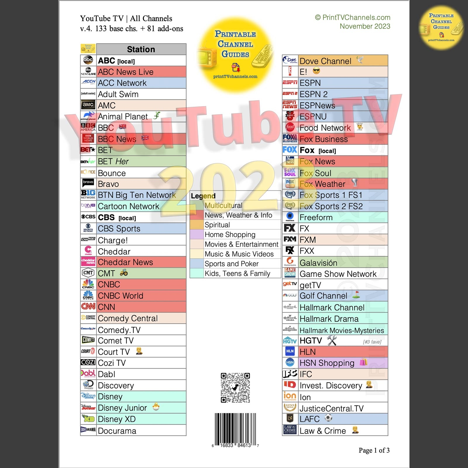 Youtube Tv Channel Guide Printable