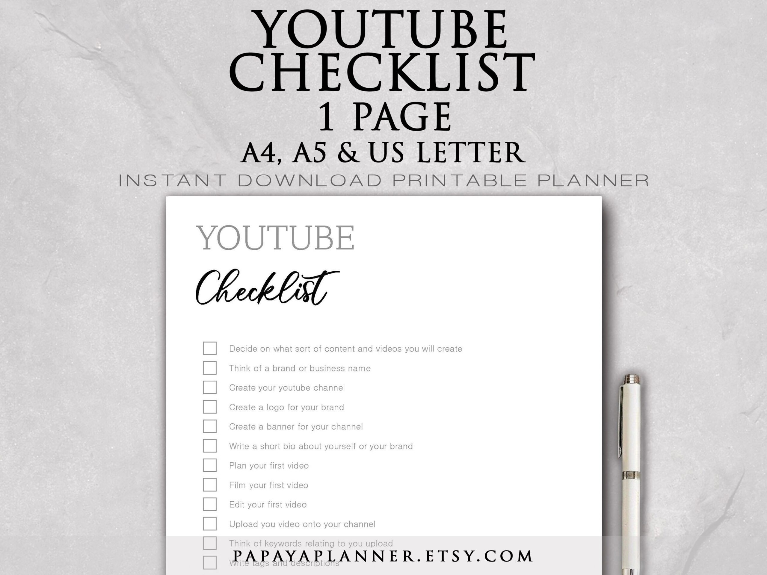 Filming Youtube Printable Schedule