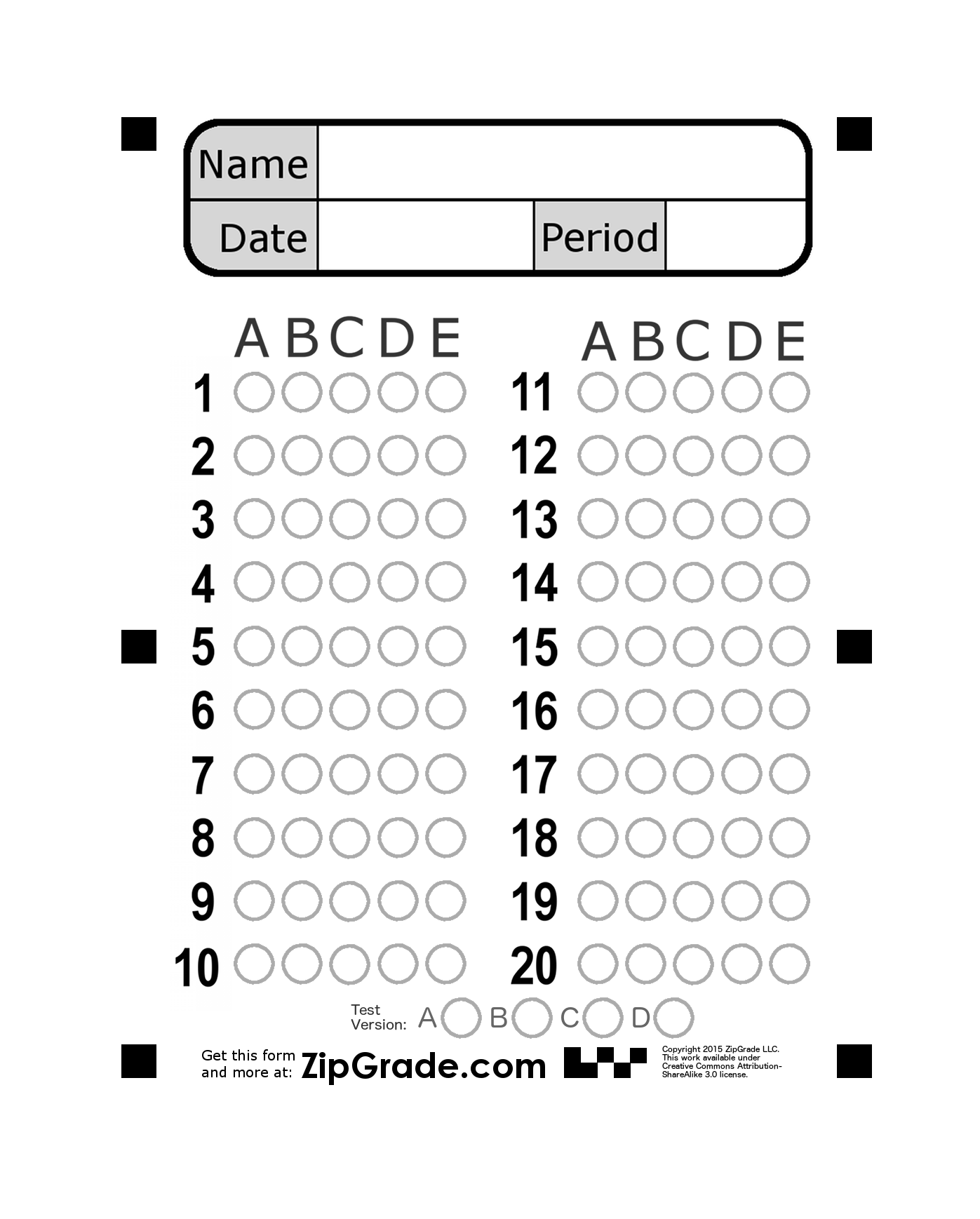Printable Answer Sheet Template